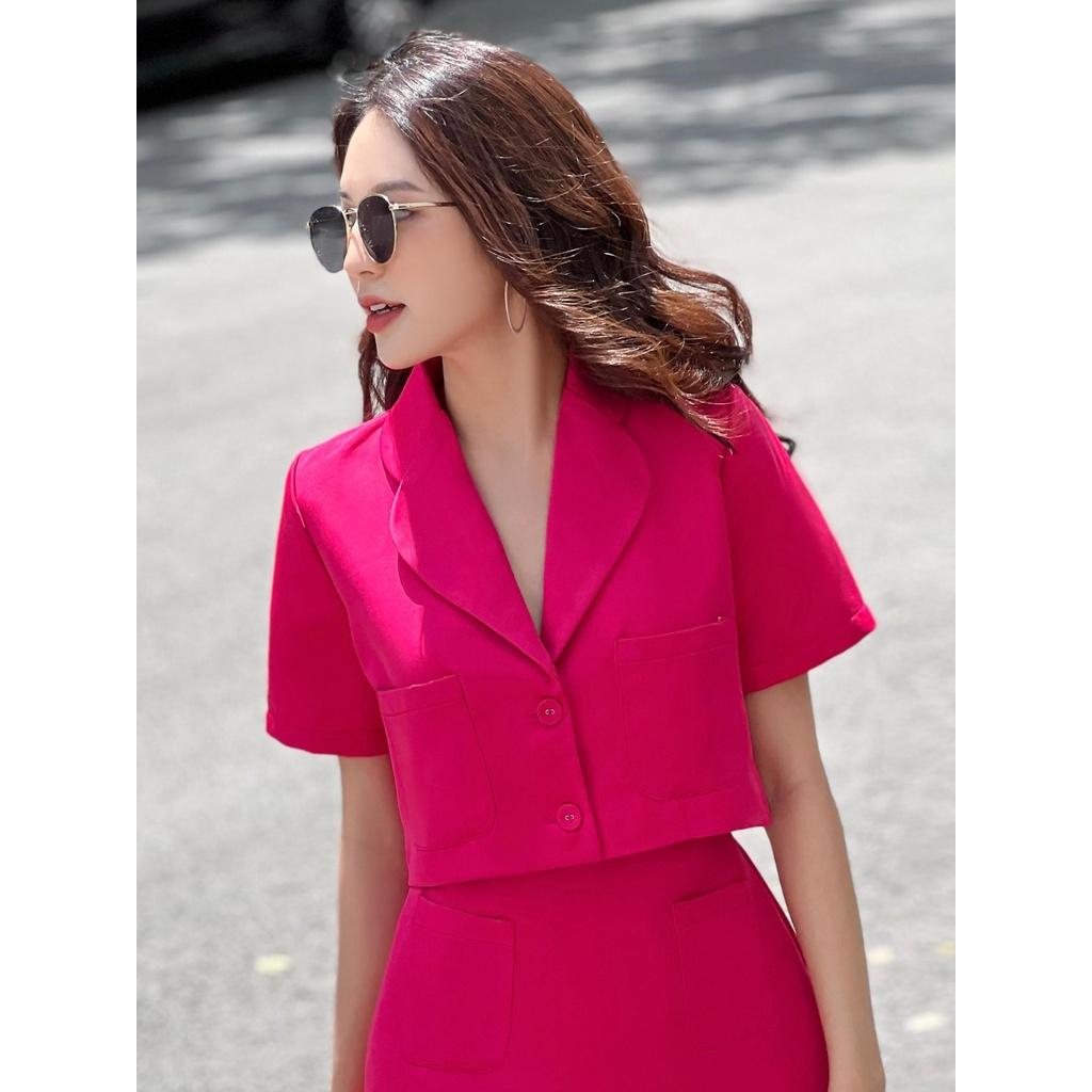 RECHIC Áo croptop Haruna kiểu cổ vest trẻ trung thanh lịch phù hợp đi làm