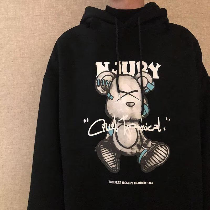 Áo Hoodie Đen In Hình Gấu Phong Cách Hàn Quốc Dành Cho Nam Size M-3XL