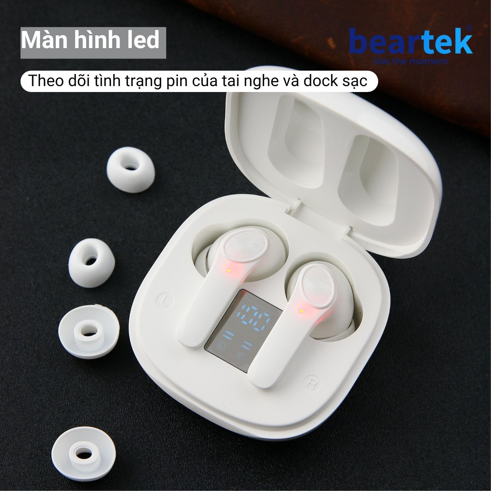 Tai nghe bluetooth không dây BEARTEK Bearbuds B33 True Wireless thiết kế sang trọng với màn hình LED thông minh – Định vị - Cảm ứng – Thời gian sử dụng lên tới 4h -  Hàng nhập khẩu