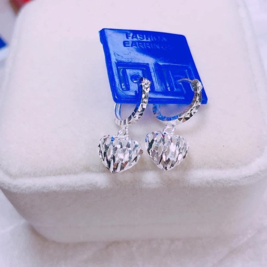 Bông tai tròn nữ mặt tim xinh xắn chất liệu bạc ta giá xưởng ms19