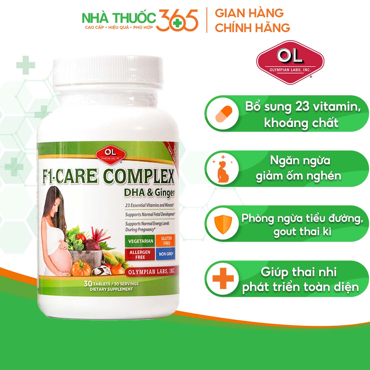 Vitamin tổng hợp số 1 cho bà bầu Olympian Labs F1- Care Complex - Hộp 30 viên