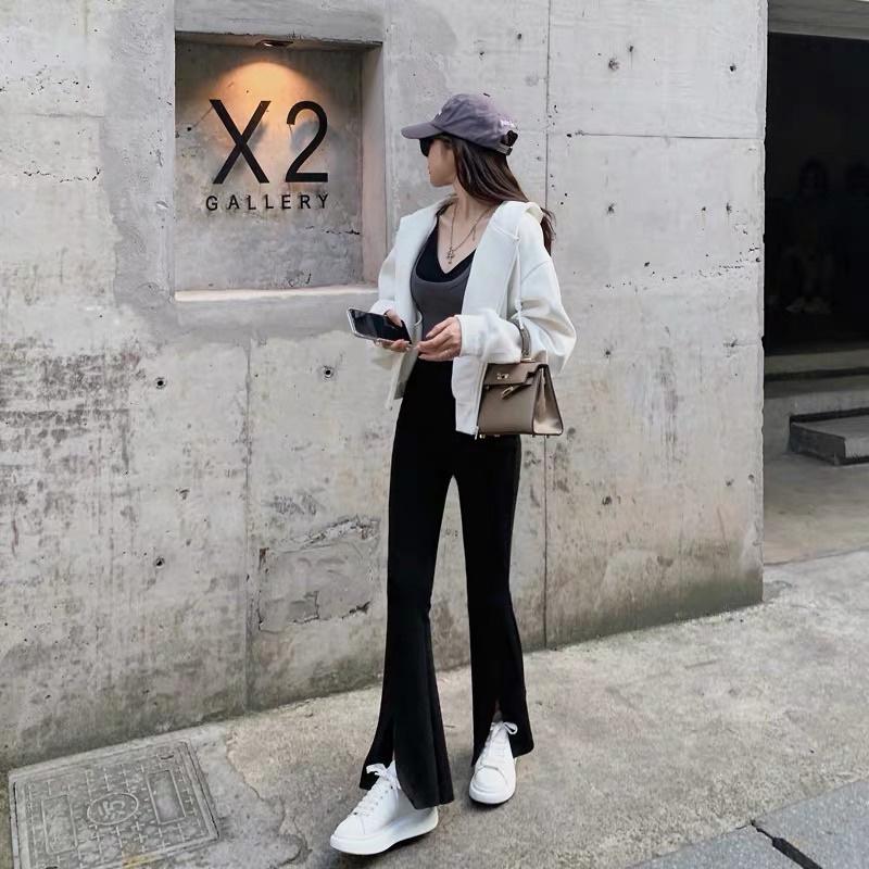 Quần loe xẻ Comfy Pants chất chuẩn Hàn co giãn kèm dây buột eo tôn dáng hack chiều cao công sở đi học đi làm ngahuyen