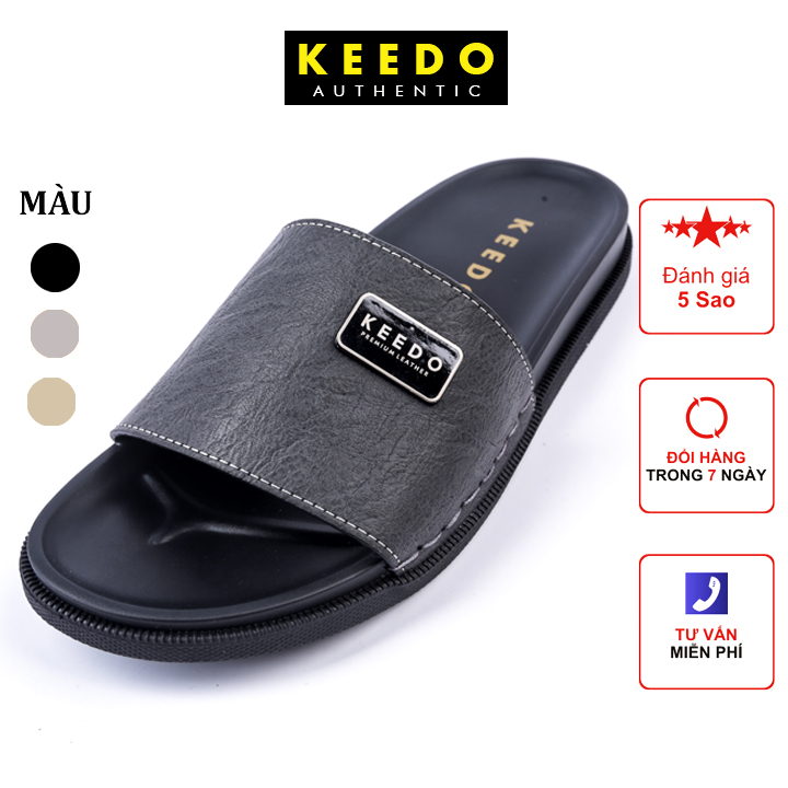 Dép nam quai ngang cao cấp màu đen kem xám êm bền thương hiệu KEEDO KDX17