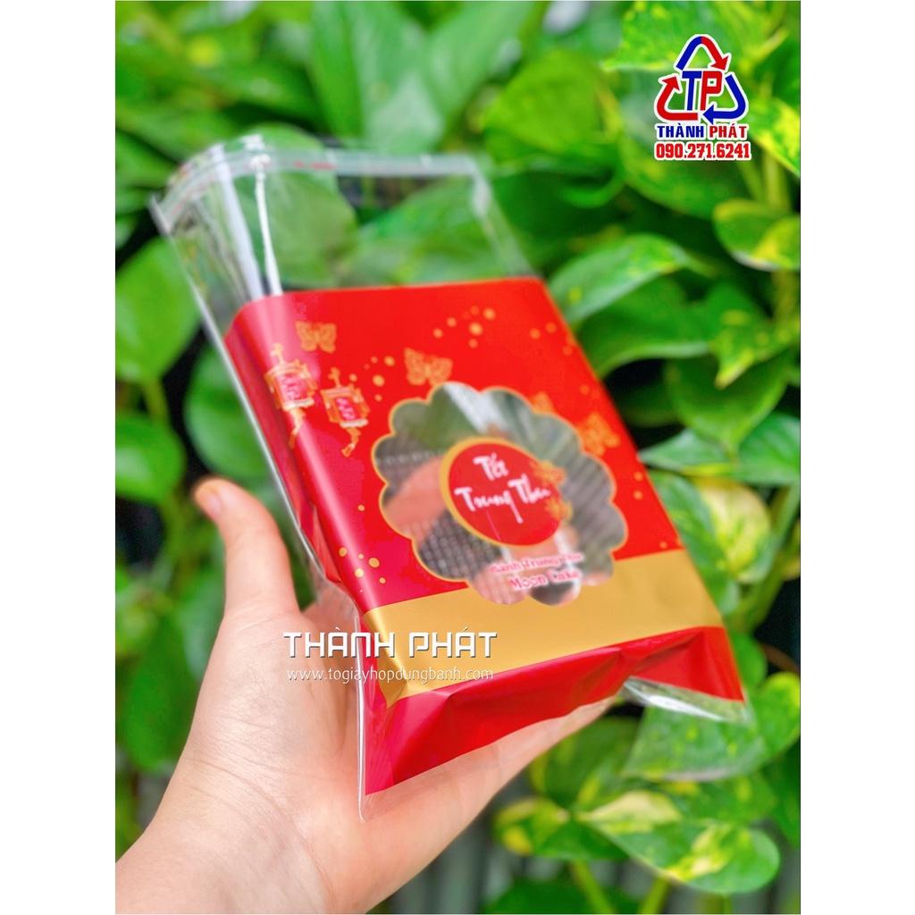 100 Túi dán miệng trung thu Đỏ kèm khay 11 lớn đựng bánh trung thu 250g - đựng bánh trung thu 300g