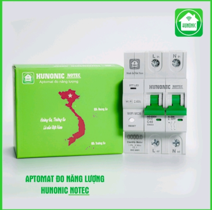 Aptomat 63A/220V Đo Năng Lượng Hunonic Notec Theo Dõi Lượng Điện Tiêu Thụ Điều Khiển Từ Xa Qua Wifi