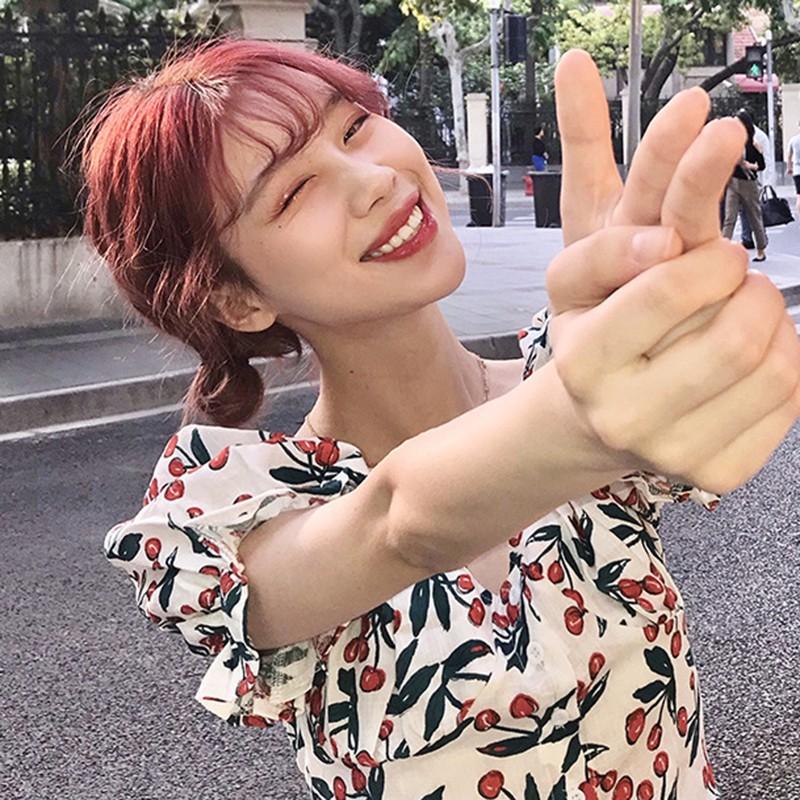 Áo Kiểu Tay Phồng Cổ Vuông Hoạ Tiết Hoa Phong Cách Vintage