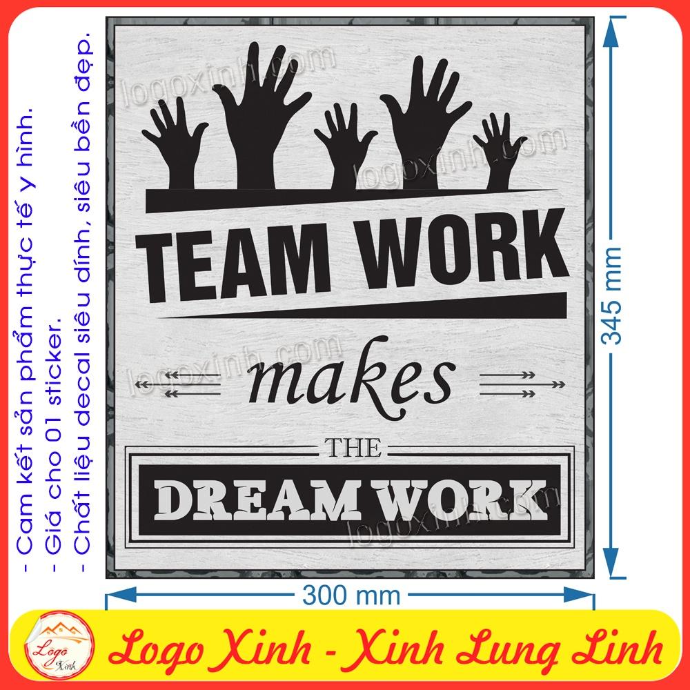 LOGO STICKER TRANG TRÍ KHẨU HIỆU "LÀM VIỆC TINH THẦN ĐỒNG ĐỘI TEAMWORK", NÂNG CAO TINH THẦN LÀM VIỆC NHÓM, ĐOÀN KẾT TEAM