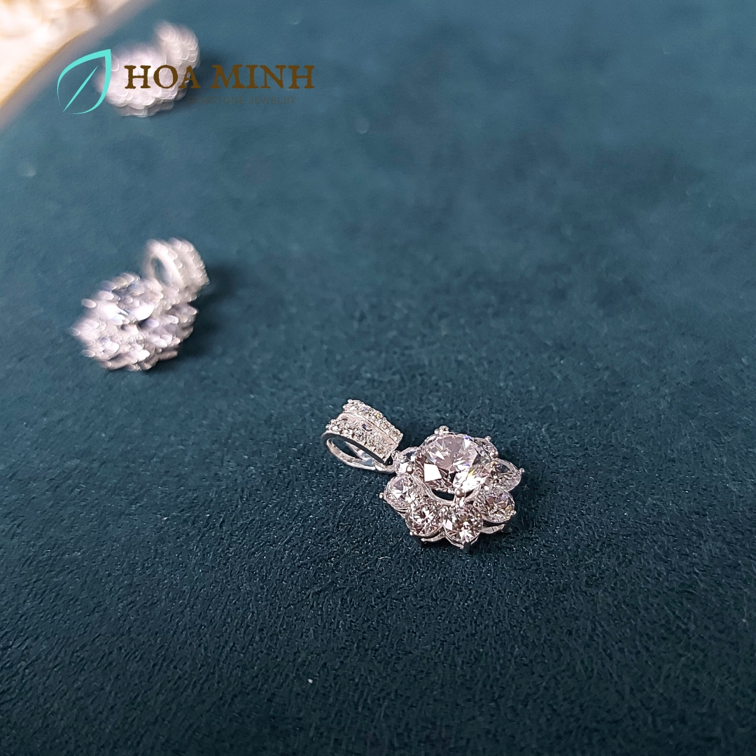 Mặt dây chuyền bạc đính đá hình hoa mai 8 cánh xinh xắn, bạc nguyên chất