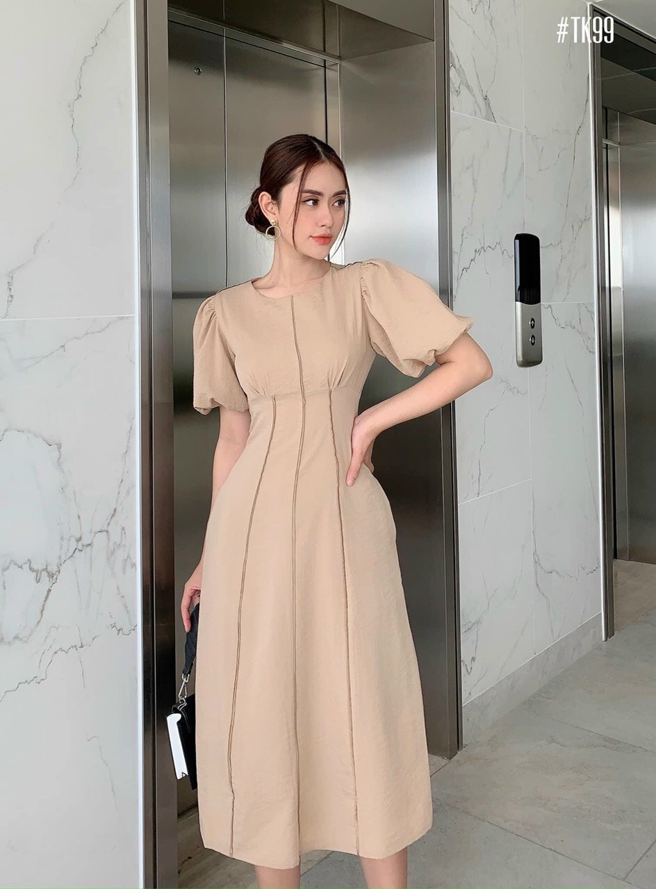 Đầm nữ tay phồng maxi tiểu thư - váy nữ thời trang