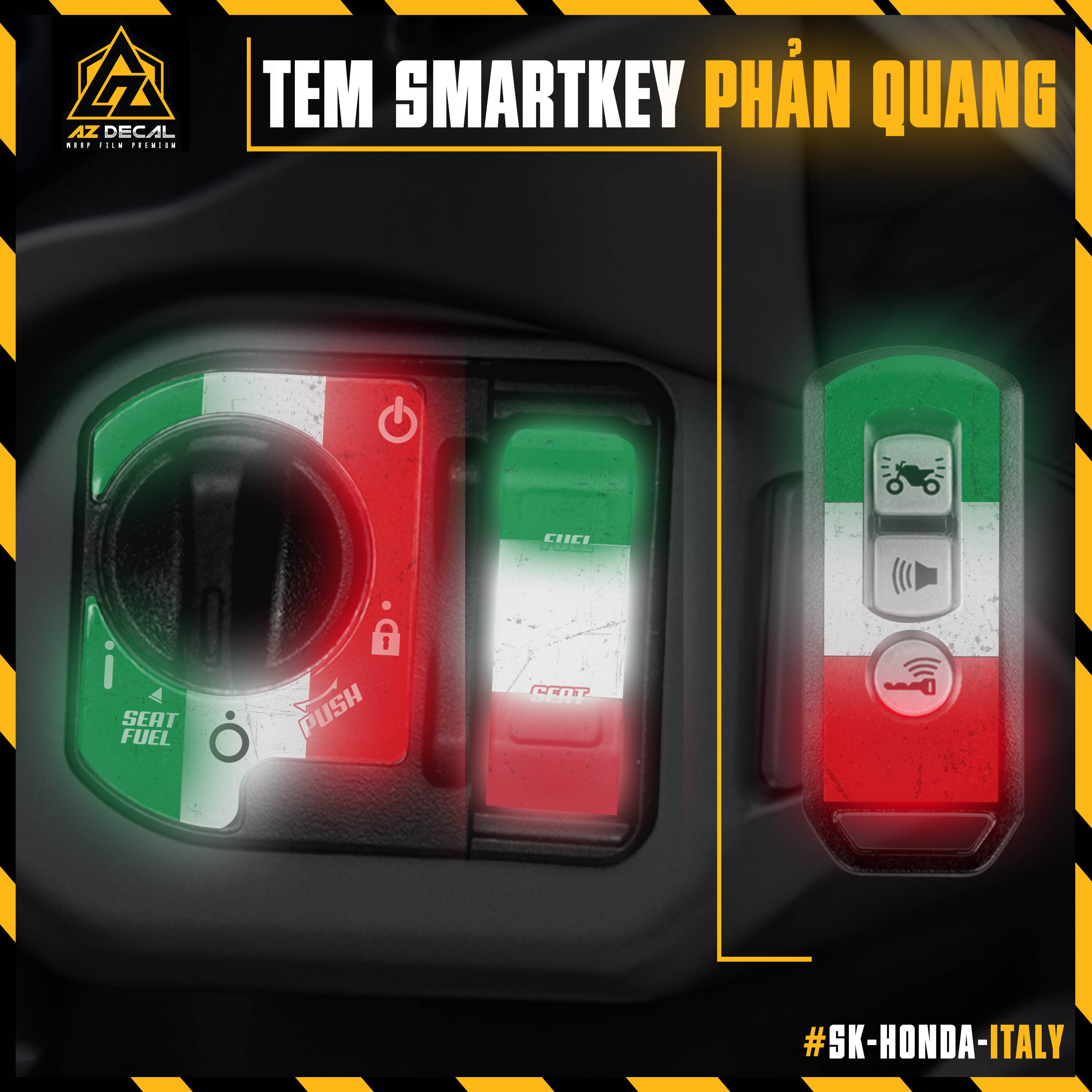 Tem Dán Trang Trí Smartkey Honda Xe SH, SH Mode, Vision, Air Blade, Vario,... | SK-HONDA-ITALY | Decal Dán Smartkey Xe Honda Mẫu cờ Ý Chống Thấm Nước, Bền Màu