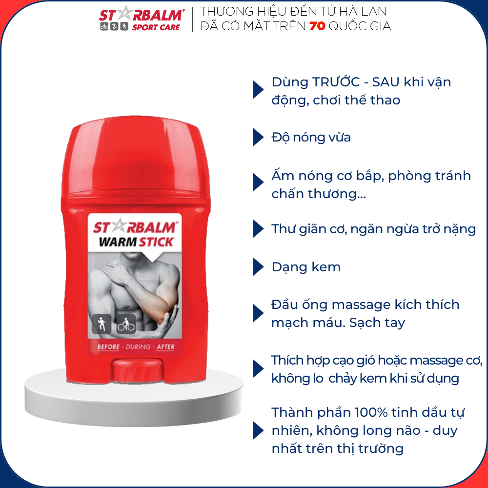 Ống Làm Nóng STARBALM Warm Stick 50ml Ấm Nóng Cơ Bắp, Thư Giãn Cơ, Dùng TRƯỚC & SAU Khi Vận Động