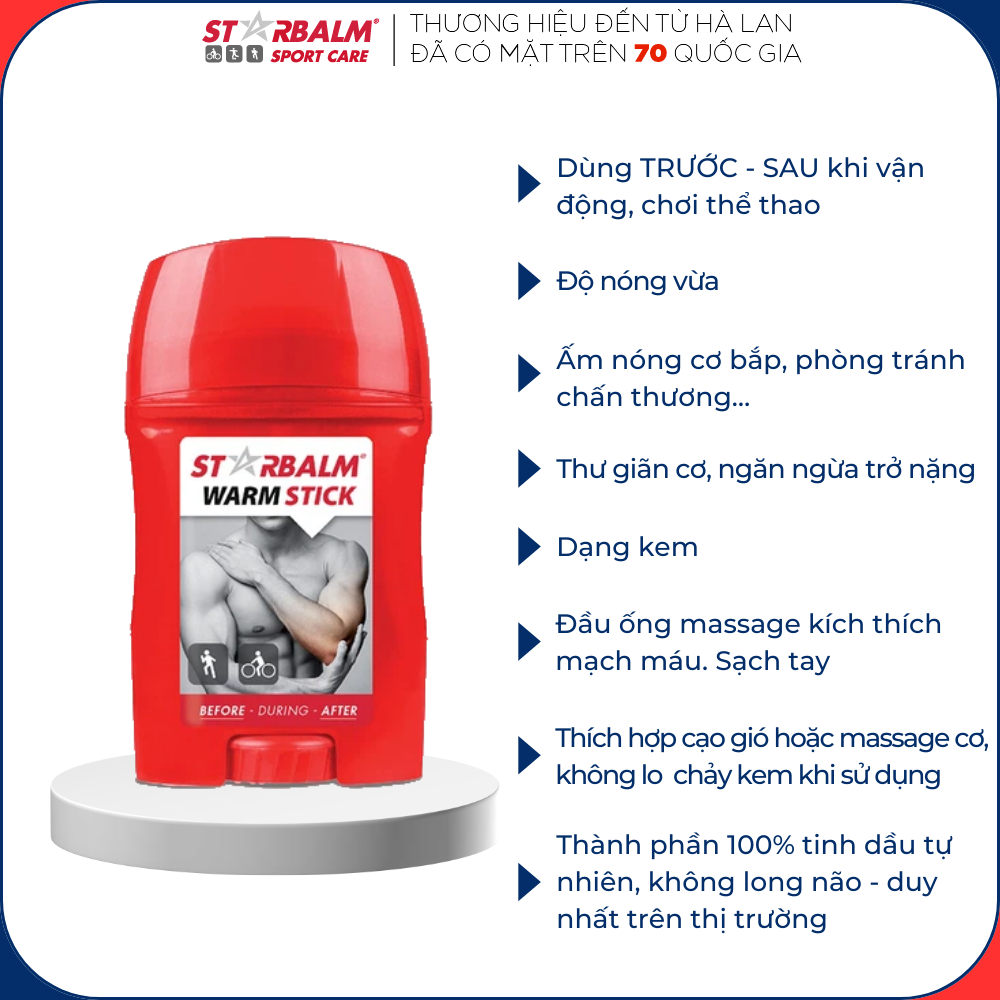 Ống Làm Nóng STARBALM Warm Stick 50ml Ấm Nóng Cơ Bắp, Thư Giãn Cơ, Dùng TRƯỚC &amp; SAU Khi Vận Động (Date T1/2024)