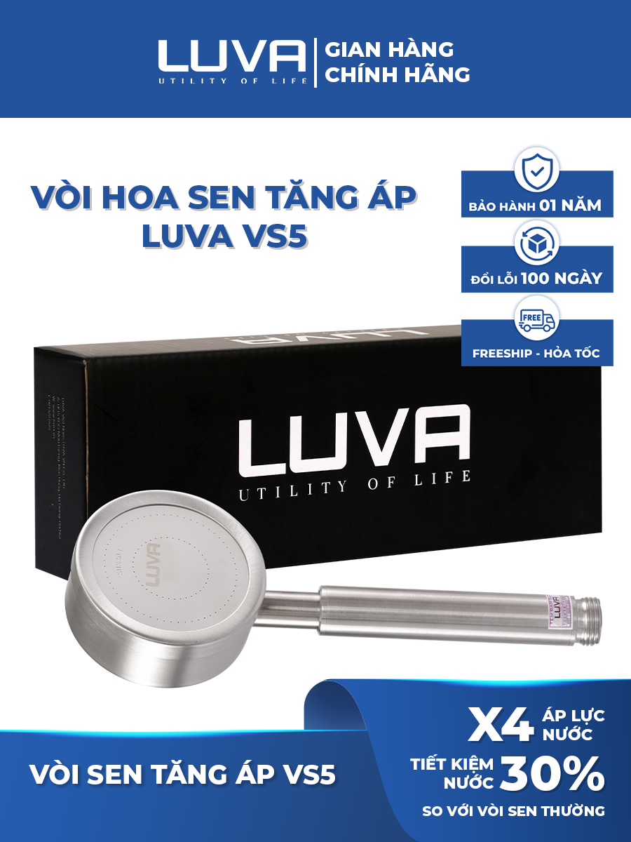 Vòi Sen Tăng Ấp LUVA VS5 Inox 304, Bảo Hành 1 Năm, Đổi Lỗi 100 Ngày, Phun Nước Dạng Xoắn Ốc