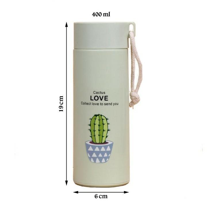 Bình nước in hình xương rồng nhiều màu 400ml cute