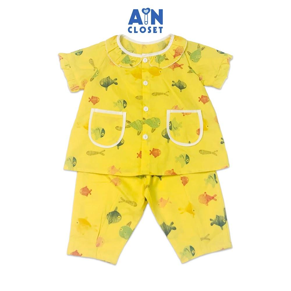 Bộ quần áo lửng bé gái họa tiết Baby shark nền vàng cotton - AICDBG2TR9QL - AIN Closet