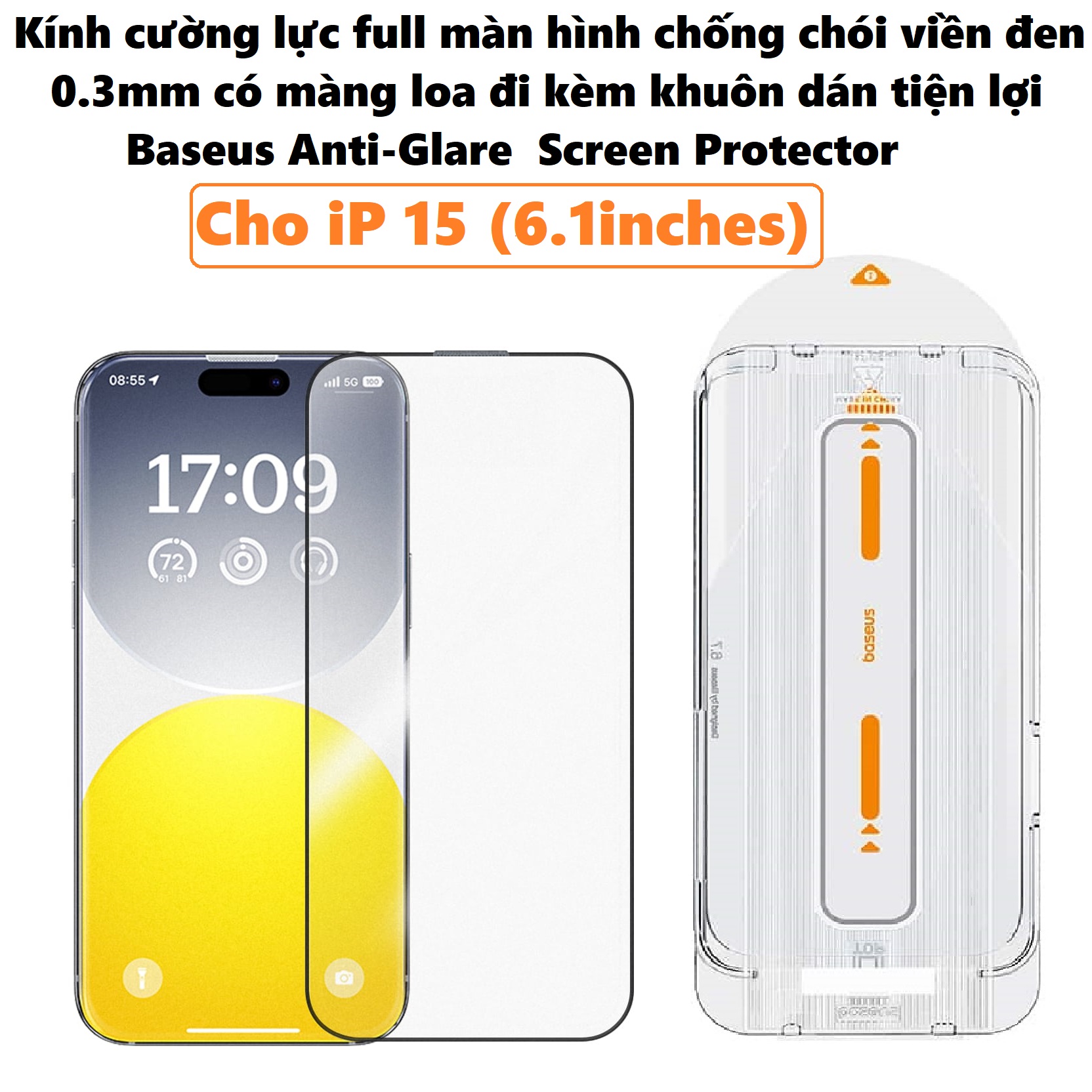 Kính cường lực full màn chống chói có màng loa cho iP 15 Series Baseus Anti-Glare Screen Protector _ Hàng chính hãng