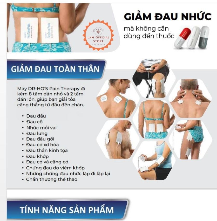 MÁY MASAGE TRỊ LIỆU XUNG ĐIỆN DR HO'S- 4MIẾNG DÁN- MÀU XANH