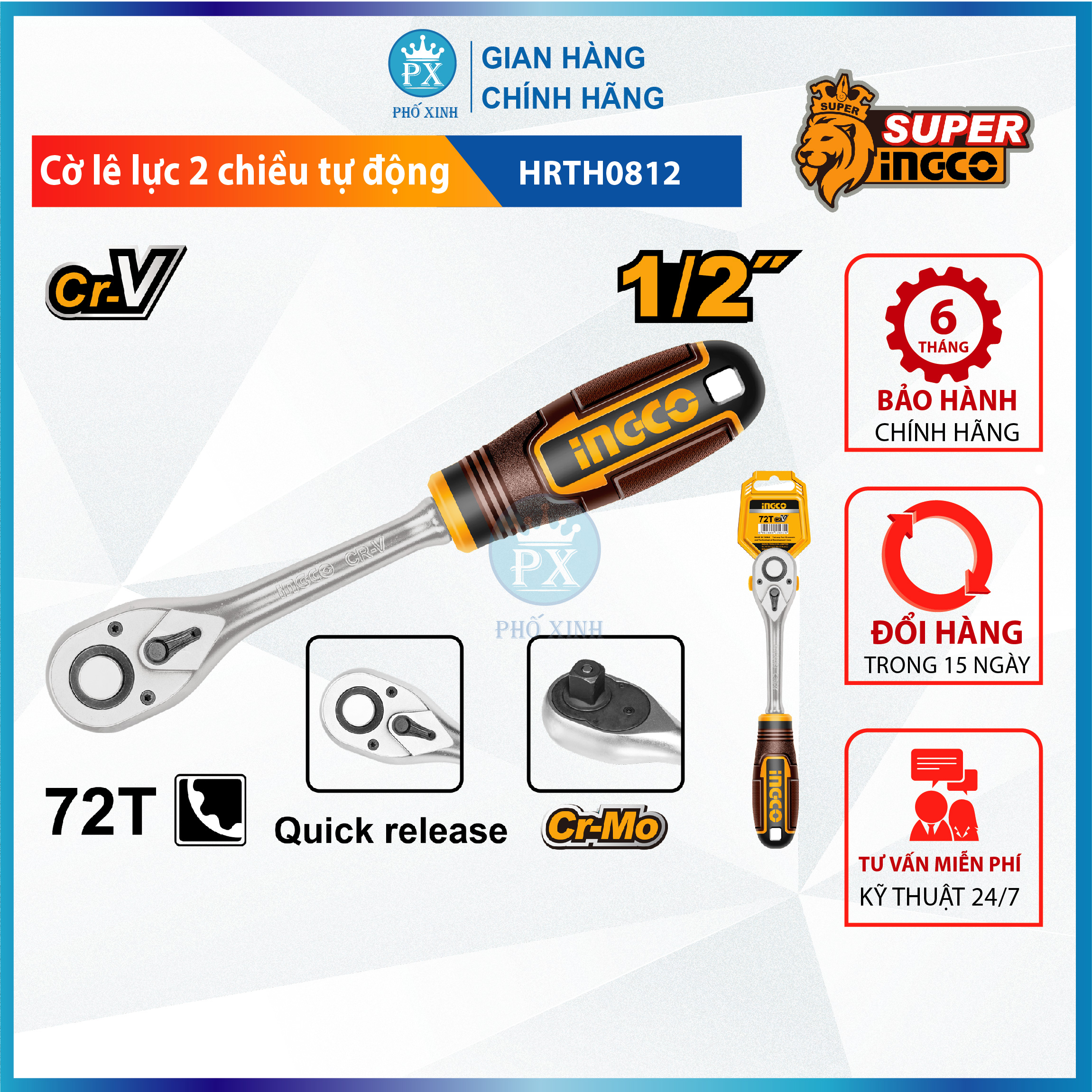 Cờ lê lực 2 chiều tự động điều chỉnh đa năng INGCO ( HRTH0814 1/4&quot;, HRTH0812 1/2&quot;, HRTH0838 3/8&quot;) cần siết lực thép Cr-V siêu cứng chống rỉ sét