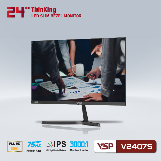 Màn hình máy tính 24inch VSP V2407S (23.8&quot; IPS FHD 75Hz, HDMI+VGA) - Hàng chính hãng TECH VISION phân phối