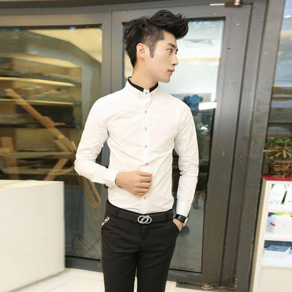 Áo Sơ Mi Nam Trắng Soái Ca Phối Viền Cổ Cao Cấp | Hàng Form Chuẩn SM109
