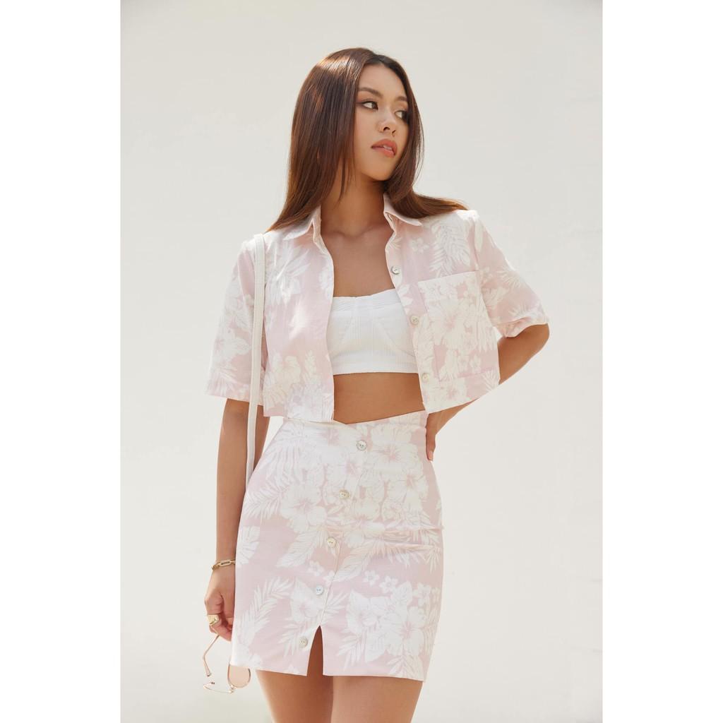 Nene Clothing - Áo sơ mi croptop họa tiết mùa hè