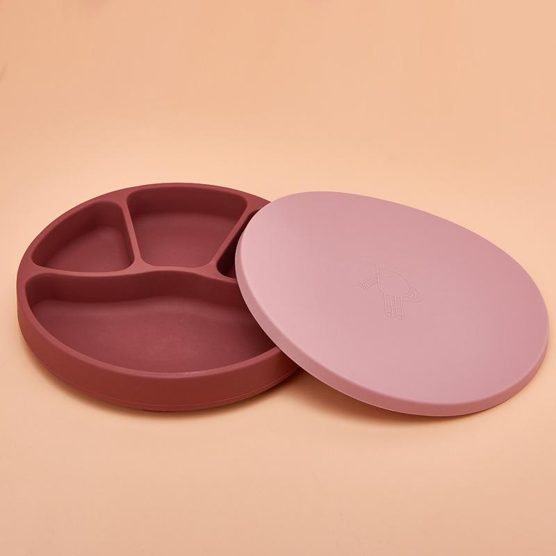 Không Chứa BPA Silicone Ăn Đĩa Có Nắp Đậy Cho Bé Nụ Cười Mặt Ghi Bộ Đồ Ăn Chống Trượt Nhà Hút Bát Kid Ăn Tập Ăn Tối