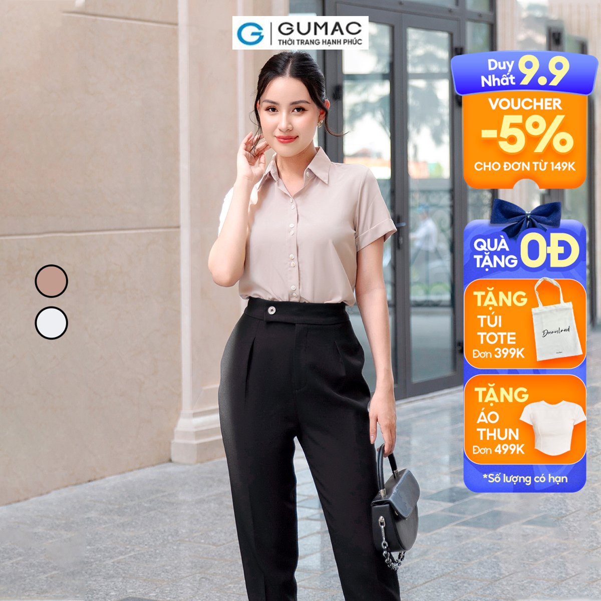 Áo sơ mi nữ lai lật vải luạ mềm mát công sở đi tiệc sang trọng thời trang GUMAC AD09011