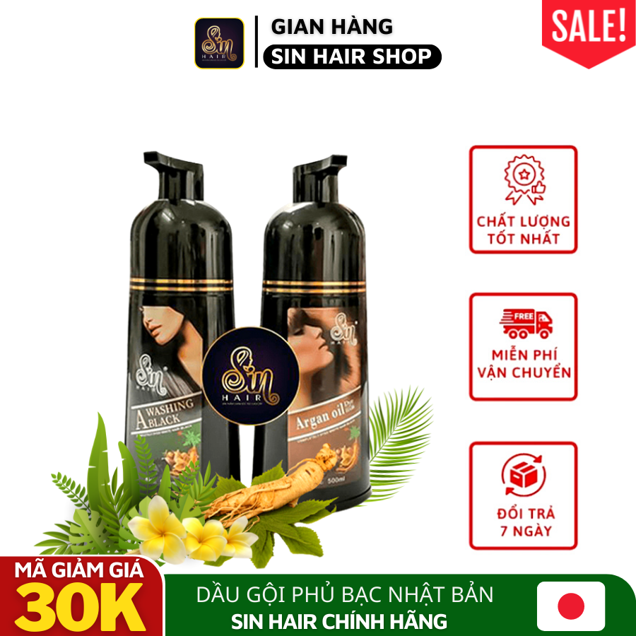 Dầu Gội Nhuộm Tóc Sin Hair Nhật Bản, 500ml Dầu Gội Nhuộm Tóc Nhân Sâm Giúp Phủ Bạc Đen, Nâu Tóc, 100% Thảo Dược Thiên Nhiên