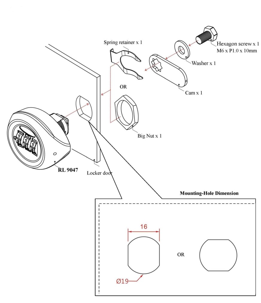 Khóa tủ mật mã cho tủ dày dưới 15mm 3 số không chìa