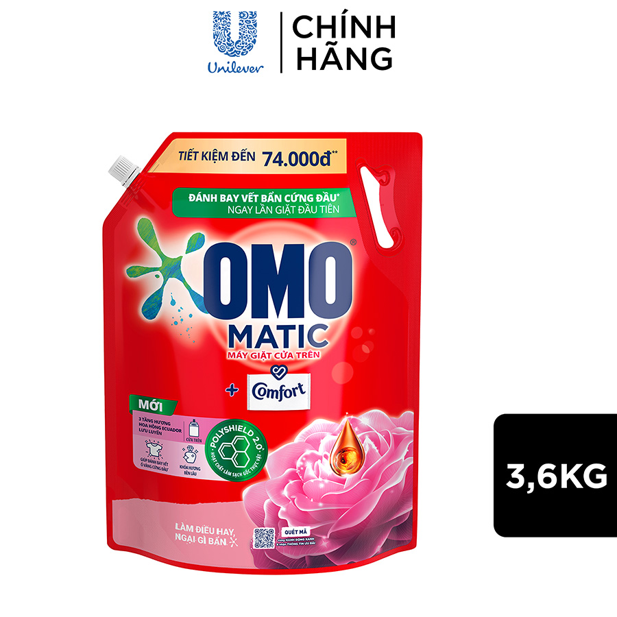 Túi Nước giặt OMO Matic Comfort Hương Hoa Hồng Ecuador cho máy giặt cửa trên 3.6kg