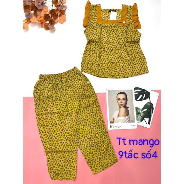 Đồ bộ nữ,đồ ngủ mặc nhà lửng 9 tấc vải lụa mango phối tằm BL 98 họa tiết hoa nhí siêu cưng size đại 60-67kg.