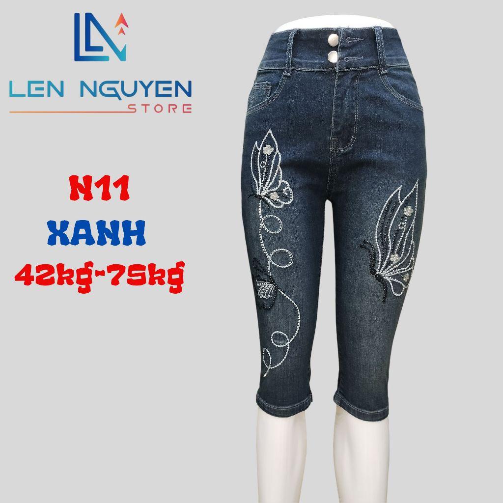 N11_Quần jean nữ, ngố 7 tất, lưng cao, quần bò nữ dáng ôm, quần rin nữ có big size, cho 42kg đến 75kg,LEN NGUYEN STORE - xanh Nhạt