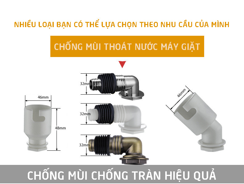 Đầu nối thoát nước máy giặt, thoát nước thải kiêm chống mùi hôi, ngăn côn trùng trào ngược lắp thoát sàn, ống PVC, bộ 2 chạc MIHOCO 3112