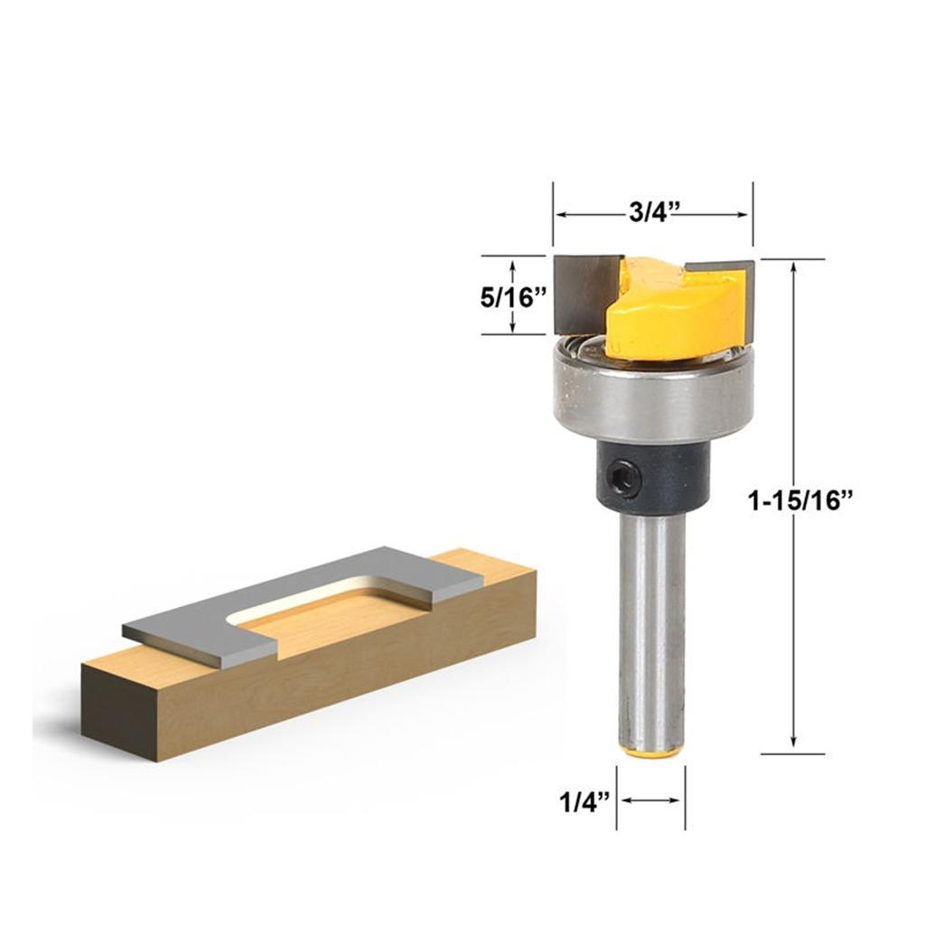 5 Pack 3/4" Hinge Mortise Flush Trim Template Router Bit - 1/4" Shank