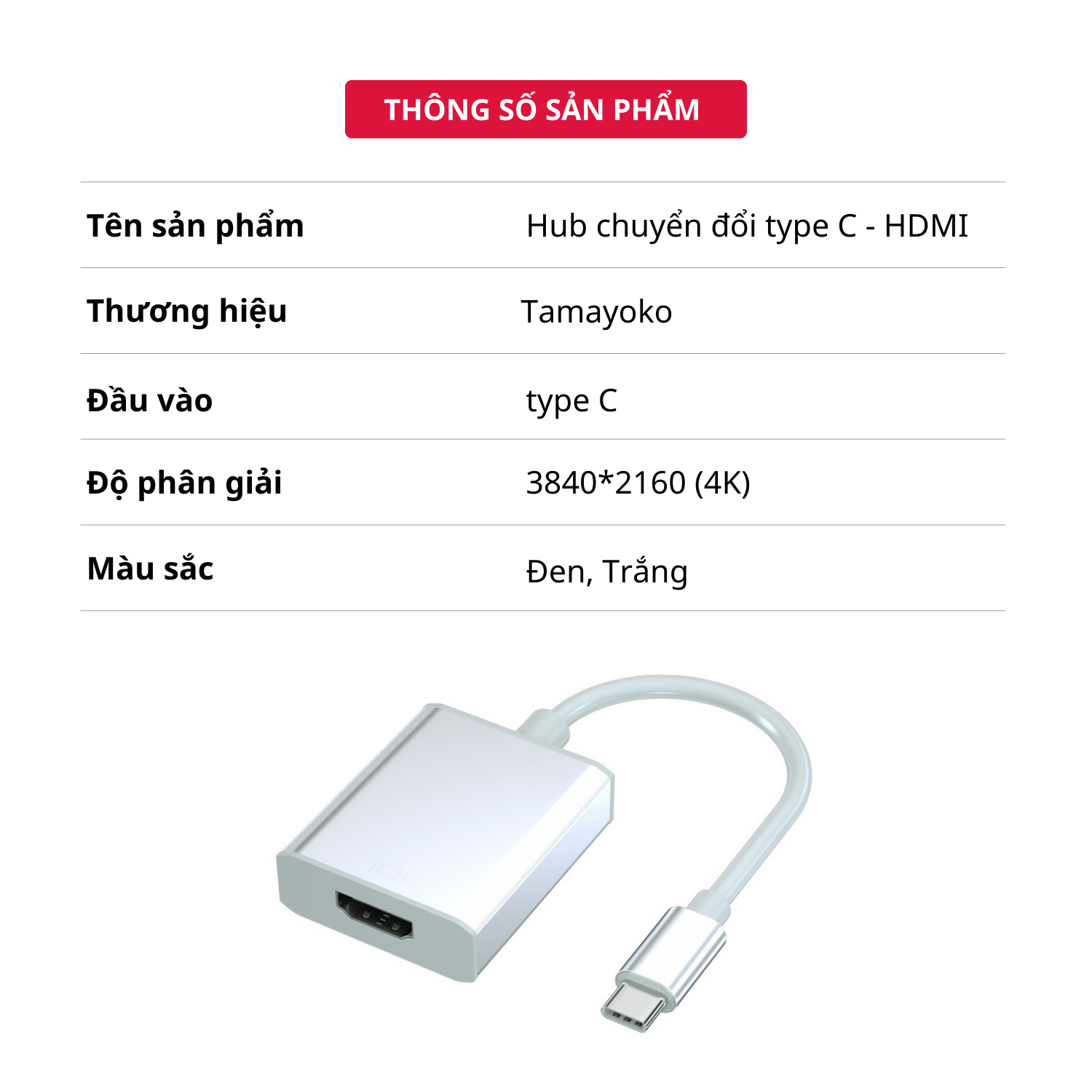 Hub Chuyển Đổi USB Type C to HDMI Độ Phân Giải 4K, 1080P Cho Tivi/Laptop/Playstation/PC - Hàng Chính Hãng Tamayoko