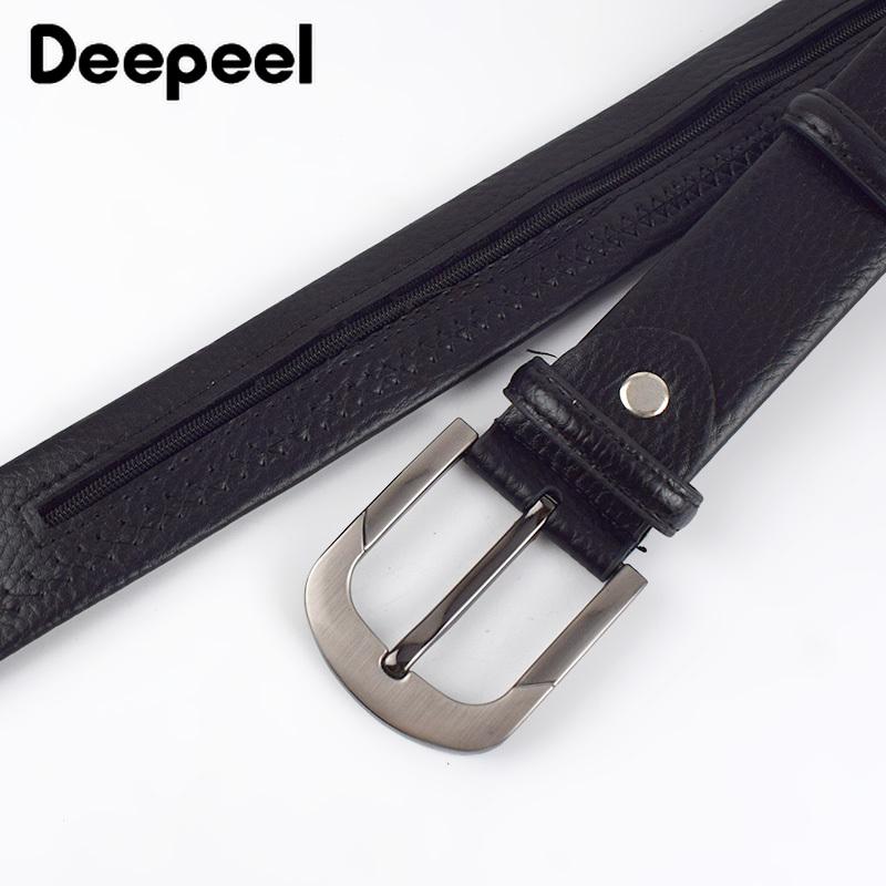 1Pc 3.7*110-130Cm Nam Khóa Cổ Điển Thắt Lưng Chống Trộm Ví Da Bò Dây có Dây Kéo Để Che Giấu Tiền Viền Quà Tặng Doanh Nghiệp
