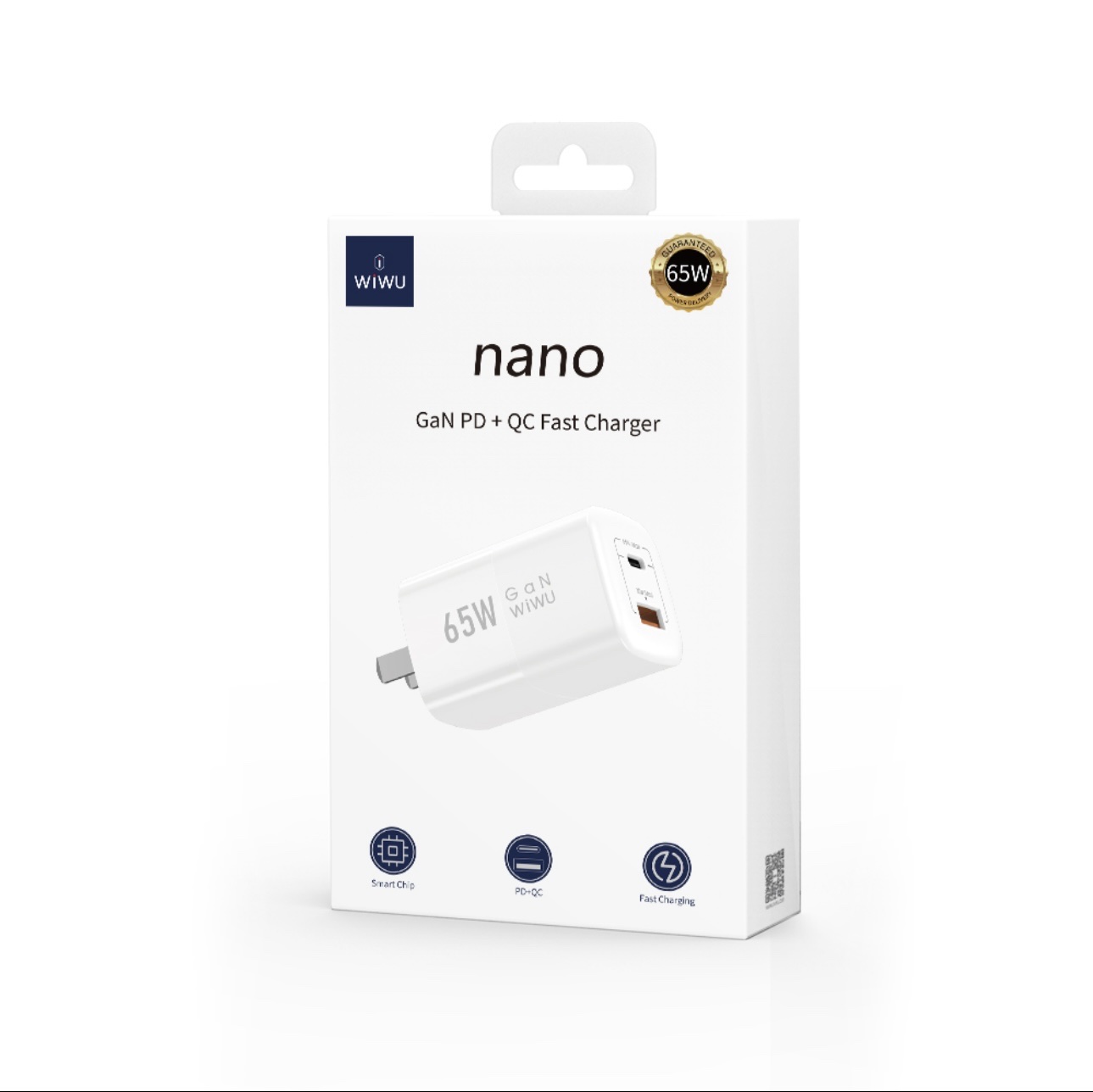 Củ sạc nhanh Wiwu Nano Gan PD + QC Fast Charger Wi-U012 cho điện thoại, máy tính bảng sạc nhanh 65W - Hàng chính hãng