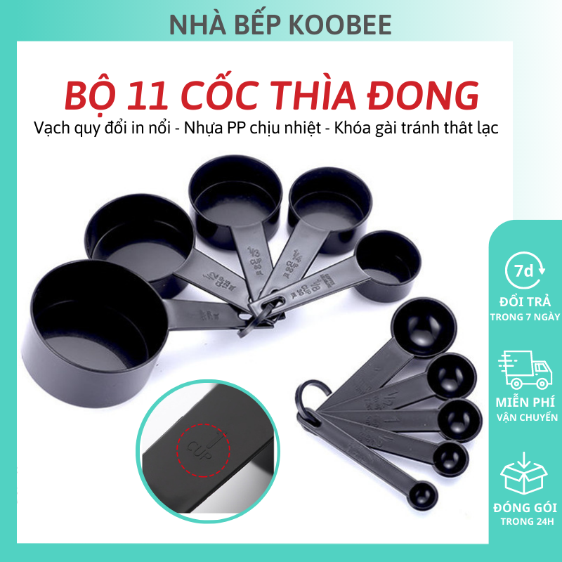 Set 11 bộ thìa đong, cốc đong nấu ăn, làm bánh, pha chế đong bột, sữa, gia vị, chế biến đồ ăn dặm