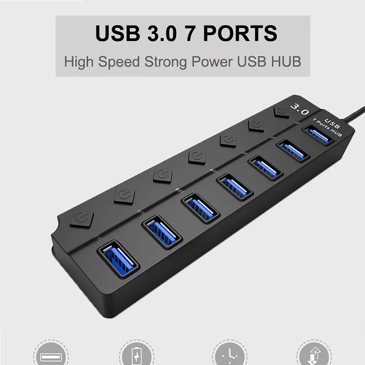 Hub usb 7 cổng 3.0 tốc độ cao Vinetteam bộ chia usb 3.0 7 cổng mở rộng kết nối chuyển đổi cho laptop, máy tính - hàng chính hãng