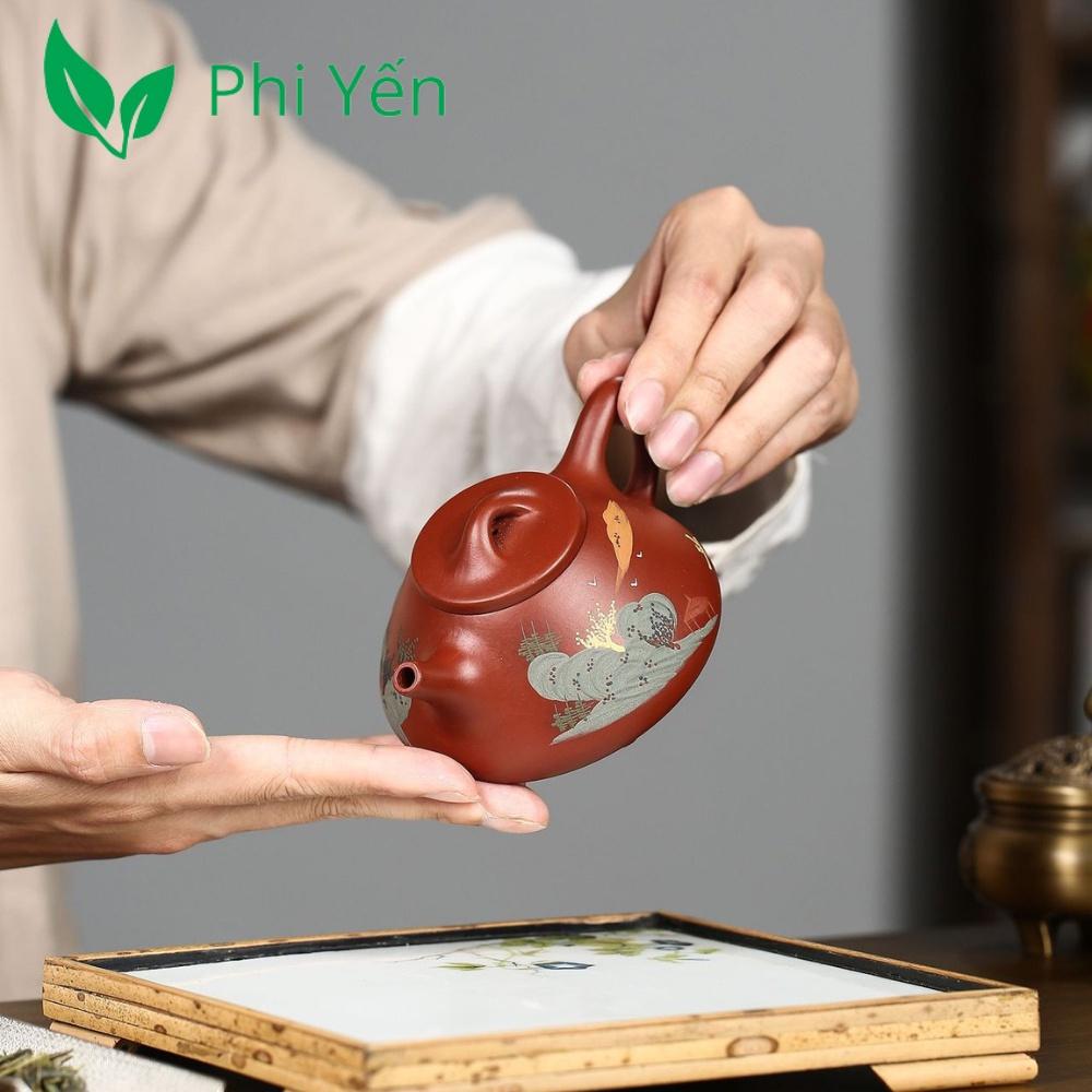 Ấm trà Tử sa Đại hồng bào Sơn thủy Thạch biều 200ml DHBSTTB075205