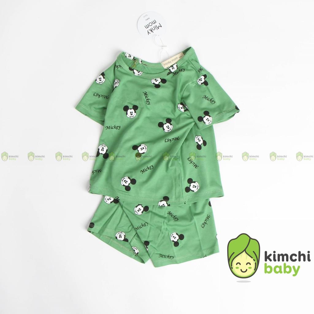 Đồ Bộ Bé Trai, Bé Gái Minky Mom Vải Thun Lạnh Họa Tiết Mickey In Nhỏ Dễ Thương, Bộ Cộc Tay Cho Bé Mặc Nhà Mùa Hè MKM2127