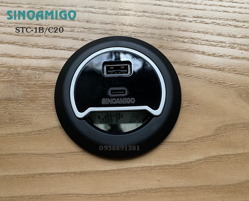 Ổ cắm USB âm bàn Sinoamigo STC-1W/C20, hai màu đen trắng - Hàng chính hãng