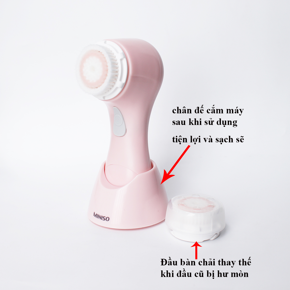 Máy rửa mặt Nhật Bản sóng siêu âm chạy pin  MINISO DEEP CLEAN ULTRASONIC FACIAL CLEANSING DEVICE làm sạch sâu đến tận lỗ chân lông nhờ 18000 xung động/phút (màu hồng nhạt ) - MNS062