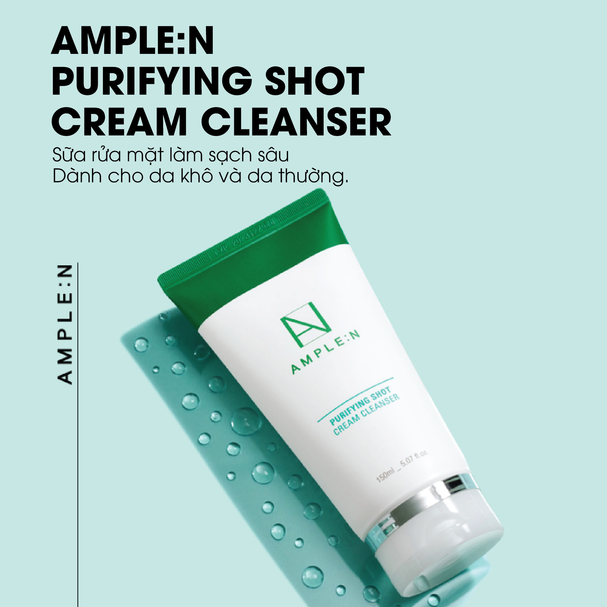 Sữa rửa mặt dịu nhẹ tạo bọt AMPLE:N Purifying Shot Cream 150ml