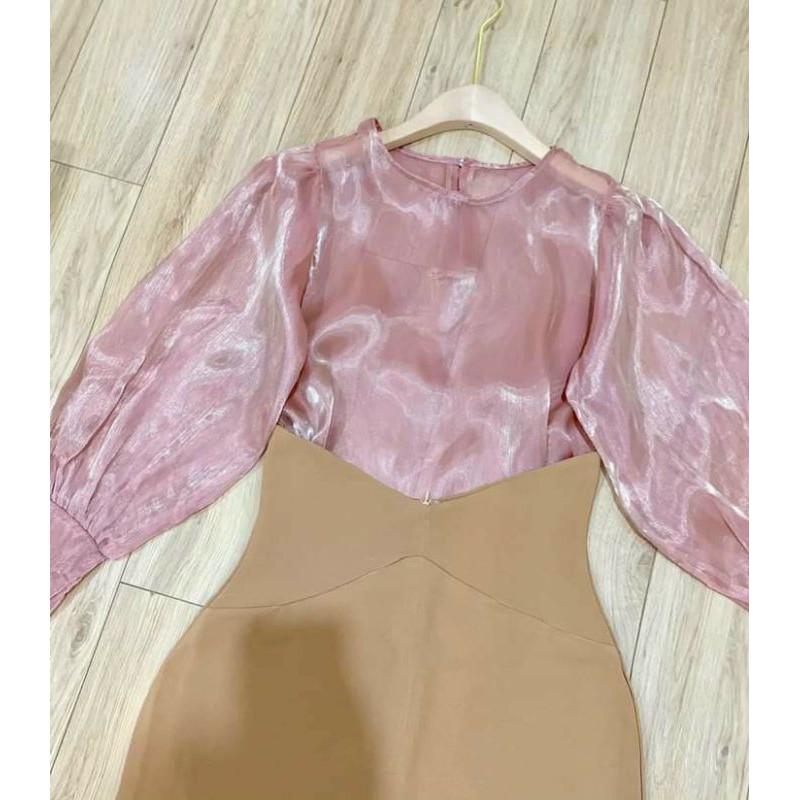 Sét áo tơ nhũ tay phồng chân váy