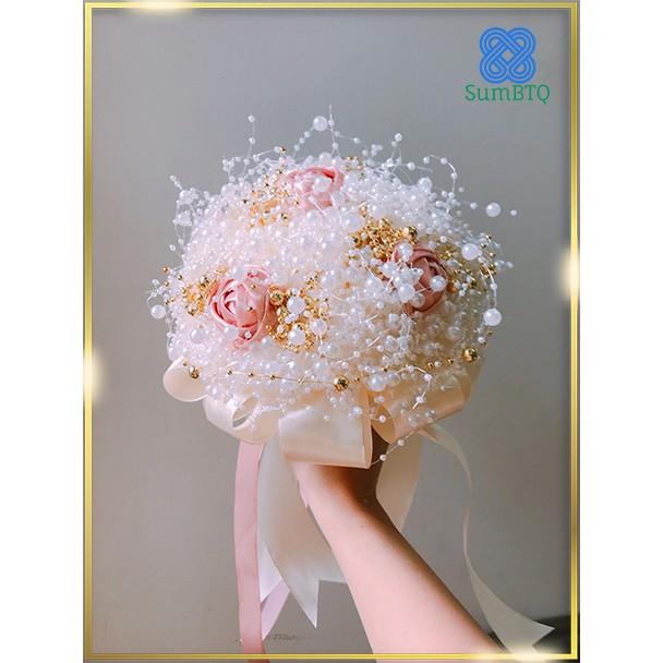 Hoa Cô Dâu Hoa Cưới Hạt Cườm Kết Ruy Băng