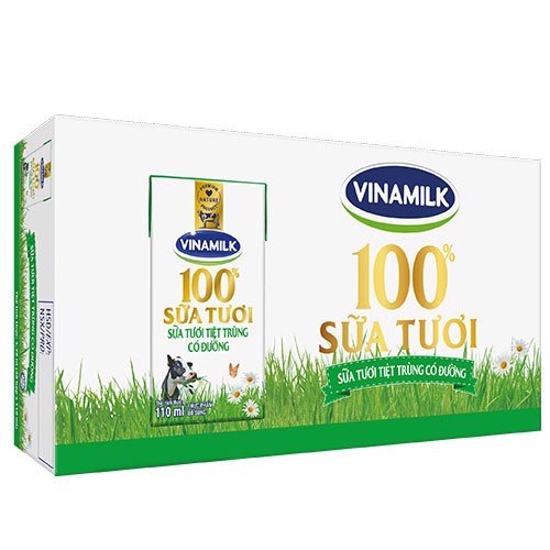 COMBO 6 LỐC SỮA TƯƠI TIỆT TRÙNG VINAMILK 100% CÓ ĐƯỜNG - LỐC 4 HỘP X 110ML