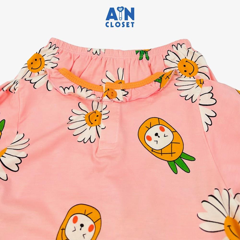 Bộ quần áo Dài bé gái họa tiết Cúc Dứa Hồng thun cotton - AICDBGQELEA3 - AIN Closet