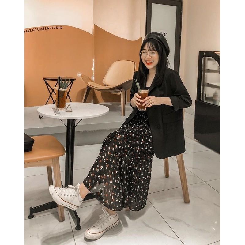Chân váy hoa nhí ulzzang chun lưng freesize Chân váy hoa nhí phong cách ulzzang style bánh bèo