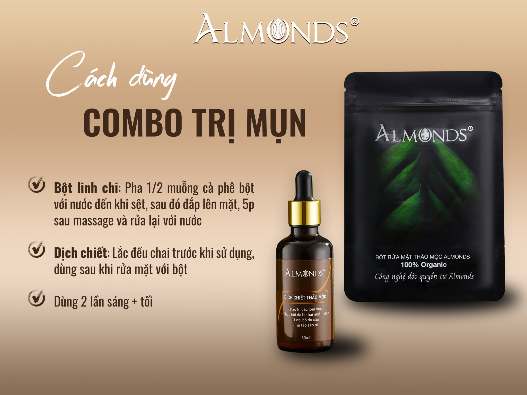 Dịch chiết thảo mộc làm sạch mụn Almonds 50ml